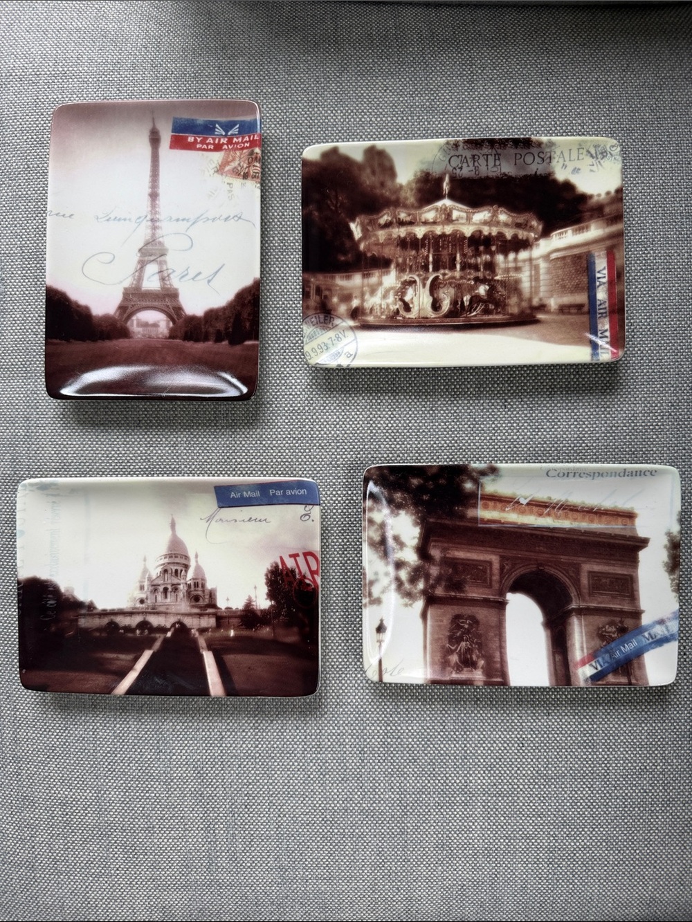 Restoration Hardware Post Card Plates - Set of 4 - each 4.5” x 6.25”